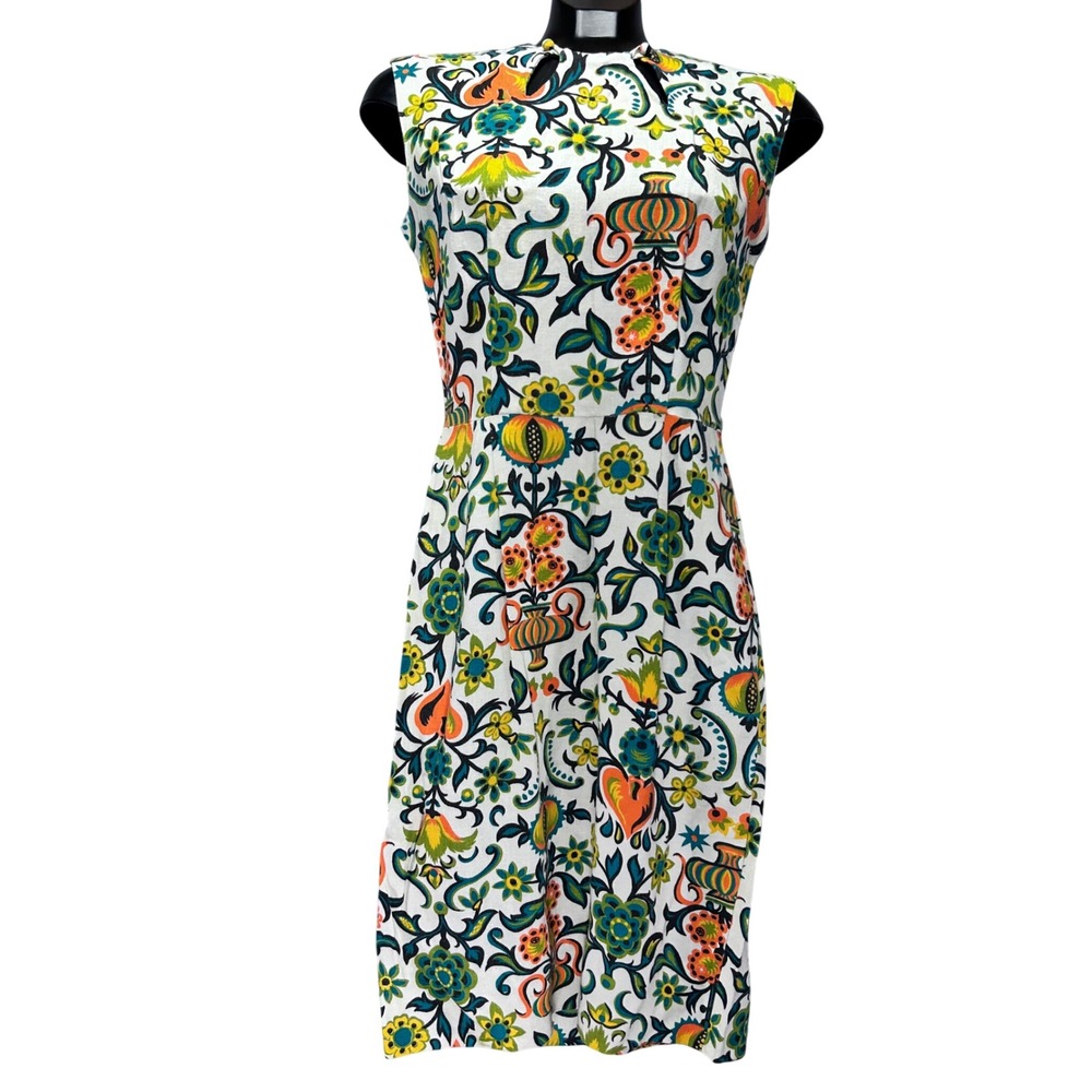 Vtg 60s Pacemaker‎ Juniors Shift Dress Floral Folk Art Mod Cotton Sailcloth M